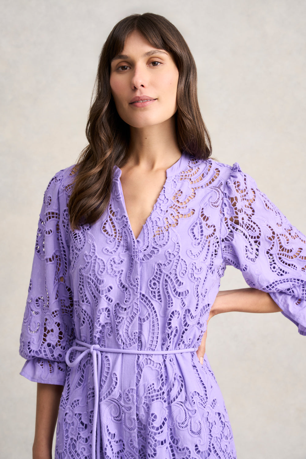 Broderie Lace Dress - Lilac