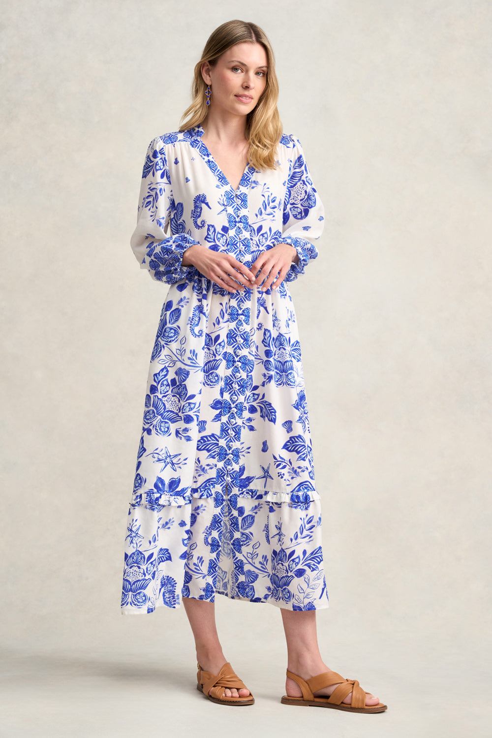 Printed Tiered Maxi Dress - Toile De Seaside