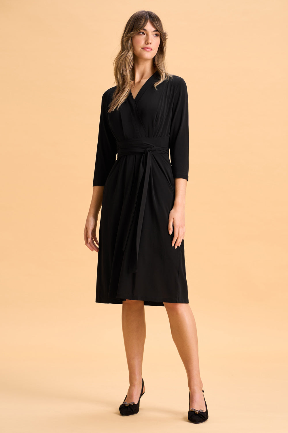 Tie Waist Jersey Dress - Black