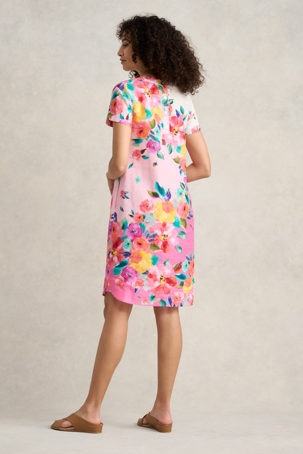 Printed French Linen Dress - Rose Border Print