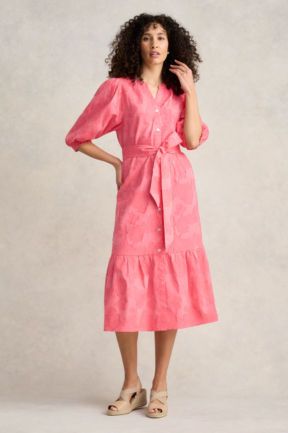 Smock Detail Cotton Dress - Guava
